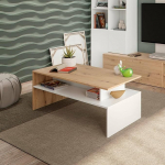 Dmora - Vail kohvilaud madal laud 100 x 50 x 43 cm Tammepuust s&otilde;lm ja l&auml;ikiv valge
