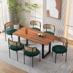 ModernLuxe s&ouml;&ouml;gitoa toolid komplekt 6, kaasaegsed vaba aja toolid rotangist seljatoega sametpehmendusega, tugevad metalljalad ja &uuml;mmargune istmepadi, ideaalne elutuppa ja magamistuppa, roheline