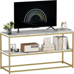 Function Home 42" telerialus kuni 50" teleritele Modernne TV konsoollaud Kuldne diivan sissep&auml;&auml;sulaua valge marmorist pealt ja kuldse metallraamiga elutuppa magamistuppa