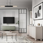 Lomadox Wohnzimmer Set in Kaschmir und gr&uuml;n matt 4-teilig mit Lowboard, Sideboard, 2 Beistelltische, Kugelf&uuml;&szlig;e, Metallbeine, grifflos Push-to-Open