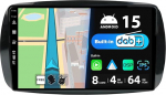 Sisseehitatud DAB - Android 15 IPS autoraadio Benz Smart 453 Fortwo (2014-2020) jaoks - Wireless Carplay/Android Car - 4G+64G - LED kaamera + mikrofon - 9-tolline 2 DIN - roolijuhtimine Fast-Boot 360-CAM