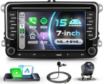 VECHTEL 4G+64G Autoradio Android 15 f&uuml;r VW Golf 5 6 Passat Jetta Caddy EOS T5 Tiguan Touran CC Polo, 7'' IPS Touchscreen mit Drahtlos Carplay Android Auto GPS WLAN USB/Typ-C Bluetooth FM RDS Kamera