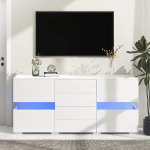 Hochglanz Wei&szlig; Sideboard,Lagerung Schrank,mit 16 Farben LED-Leuchten,f&uuml;r Esszimmer Wohnzimmer