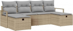 Rantry 6-teiliges Garten-Sofa Set mit Kissen Beige Poly Rattan Gartenlounge Model3359219
