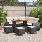 Rantry 9-teiliges Garten-Sofa-Set mit Kissen Schwarz Poly-Rattan Akazie Gartenlounge Model3361880