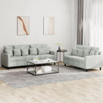 Juroupi 2-TLG. Sofagarnitur mit Kissen Sofa Wohnzimmer Sitzgruppe Wohnzimmer Sofa Set Sofas F&uuml;R Wohnzimmer Hellgrau Samt - 3201720