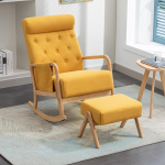 Ymkua Rocking Chair, Living Room with Stool, Swing Chair, Armchair with Headrest and Footrest, Armchair for Bedroom, Armchair with Ottoman for Adults Children (Yellow)