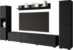 Modern Living Room Furniture Set 4-Piece Toga Wall Unit in Black Graphite Matt Finish Including TV Base Cabinet 2 Tall Cabinets and Wall Shelf Stylish Living Room Set