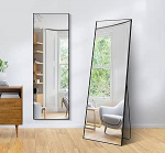 WOLIBEER t&auml;ispikk peegel 147 x 44 cm, ristk&uuml;likukujuline t&auml;ispikk peegel musta alumiiniumraamiga, seinapeegel, seisev peegel magamistuppa, garderoobi, j&otilde;usaali, koridori jaoks
