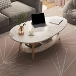 Stiilne ovaalne puidust kohvilaud koos riiuliga Kaasaegne elutoa keskne ese Beež viimistlus Ideaalne kodu diivanile v&otilde;i r&otilde;dule Lihtne disain Vastupidavad puidust jalad