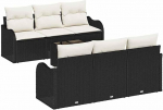 7-teiliges Garten Sofa Set mit Kissen Schwarz Poly Rattan, 2-Sitzer Garten Sofa mit Stauraum und Kissen Schwarz Poly Rattan Gartenlounge Model3354256