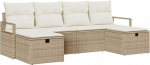 vidaXL Diivan komplekt mit Kissen 6 tk Beige und Creme Poly-Rattan, Garten und Terrasse, Moderne modular M&ouml;bel, UV-best&auml;ndig, Bequeme Sofas mit Stauraum