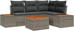 5-teiliges Garten-Sofa-Set mit Kissen Grau Poly-Rattan Akazie Gartenlounge Model3348080