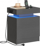 IRONCK LED-valguse ja laadimisfunktsiooniga halli v&auml;rvi &ouml;&ouml;kapp, USB + Type-C &uuml;hendustega k&uuml;ljelaud, &ouml;&ouml;kapp 2 sahtliga, diivanilaud magamistuppa, elutuppa, 35 x 48 x 60 cm.