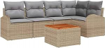 6-teiliges Garten Sofa Set mit Kissen Beige Poly Rattan Akazie Gartenlounge Model3347581