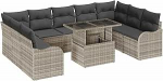 10-teiliges Garten Sofa Set mit Kissen Hellgrau Poly Rattan, 2-Sitzer Garten Sofa mit Kissen Hellgrau Poly Rattan Gartenlounge Model3348528