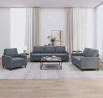 Gecheer 3-TLG. Sofagarnitur mit Kissen Dunkelgrau Samt, Moderne Couch Polstersofa f&uuml;r Wohnzimmer Schlafzimmer Spielzimmer3201477