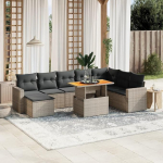 Set Schlafsofa, 9-teiliges Gartensofa-Set mit grauen Kissen aus Polyrattan, Set f&uuml;r Schlafsofa, Wohnzimmer, Gartensofa, modernes Sofaset f&uuml;r den Au&szlig;enbereich, Outdoor-M&ouml;bel k1