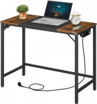 HOOBRO laud, arvutilaud, kodukontori laud koos laadimisjaamaga, kahetooniline lauaplaat, 3 konksu, t&ouml;&ouml;stuslik, metallraam, &otilde;ppetuppa, elutuppa, retropruun ja must EBF40CDN01N1