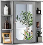 Generisch FANTASK Vannitoa peegelkapp, 4 kambrit ja 6 avatud riiulit, peegelkapp peegliga, rippuv vannitoa kapp, vannitoa seinakapp, puit, 66 x 17 x 63 cm (Hall)