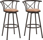 MEUBLE COSY Set of 2 Bar Stools Swivel 75.5 cm High Swivel Chairs with Footrest Backrest and Suede Seat for Dining Room Kitchen Counter Bar Industrial Style Brown