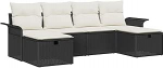 Rantry 6-teiliges Garten-Sofa-Set mit Kissen Schwarz Poly-Rattan Gartenlounge Model3360248