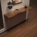 KLWQR Wandmontiert Konsolentisch Schmal, Beistelltisch Schmal f&uuml;r Flur und Wohnzimmer, Flurtisch mit Zwei F&uuml;&szlig;en aus Kohlenstoffstahl und Unregelm&auml;&szlig;igen, Nat&uuml;rlichen Kanten(70x20x80 cm/28x8x31 in)