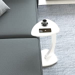 C-f&ouml;rmiger dreieckiger Designtisch f&uuml;r Couch, kleine Orte, platzsparender Beistelltisch f&uuml;r Sofa und Nachttisch mit Rollen, Kaffee- und Essens-Snack-Zeittablett f&uuml;r Wohnzimmer, B&uuml;ro (valge)