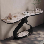 BRCYKRWY Moderner Konsolentisch mit Metallfu&szlig;,Konsolentisch Schmal,moderner Wand-Beistelltisch,zeitgen&ouml;ssische Akzenttische,f&uuml;r Wohnzimmer,Foyer,Schlafzimmer(Black+Brown,150cm/59)