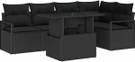 6-teiliges Garten-Sofa-Set mit Kissen Schwarz Poly-Rattan, 2-Sitzer Garten-Sofa mit Kissen Schwarz Poly-Rattan Gartenlounge Model3348829