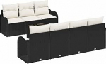 8-teiliges Garten-Sofa-Set mit Kissen Schwarz Poly-Rattan, 2-Sitzer Garten-Sofa mit Stauraum und Kissen Schwarz Poly-Rattan Gartenlounge Model3354276