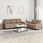 Diivan komplekt 3 2 Wohnzimmer Sofagarnitur Kunstleder Couchgarnitur mit Diivan 3 Sitzer +Sofa 2 Sitzer Sitzgarnitur-Cappuccino-Mit Kissen