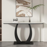 Moodne konsoollaud ristk&uuml;likukujulise alusega, seinapinnad, k&uuml;lgkoridor, esikus, sissep&auml;&auml;sulaud, kitsas konsoollaud esikusse, ristk&uuml;likukujuline kohvilaud D taga