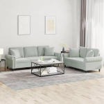 2-TLG. Sofagarnitur mit Kissen Diivan Wohnzimmer Sitzgruppe Wohnzimmer Sofa Set Sofas F&uuml;R Wohnzimmer Hellgrau Samt - 3202270