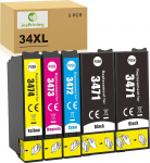 JoyPrinting 34XL printerikassetid &uuml;hilduvad Epson 34 34 XL Multipack kassettidega Workforce Pro WF-3720DWF 3725DWF WF-3720 WF-3725, must ts&uuml;aane kollane magenta, 5 pakki
