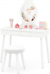 DREAMADE Children's Dressing Table with Mirror & Stool, Cosmetic Table with Drawer, Children's Dressing Table for Girls (White)