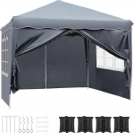 Gazebo 3 x 3 Waterproof Stable Winterproof Folding Gazebo Foldable Garden Tent, Pop Up Party Tent, Folding Gazebo Tent with 4 Side Walls, UV Protection 50+ Metal Braces for Camping (Grey)