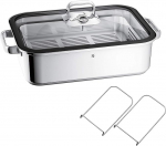 WMF Vitalis aroma steamer / roaster, with glass lid with silicone rim, cooking thermometer, cooking tray, Cromargan stainless steel, suitable for induction, 41 x 27 x 10 cm, 6.5l