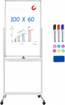 maxtek Mobile Whiteboard, 100 x 60 cm Double Sided Whiteboard with Stand, Magnetic, Aluminium Frame - with Pens, Sponges, Magnets