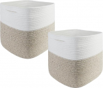 S&auml;ilituskorvid, 28 x 28 x 28 cm, ruudukujulised punutud korvid puuvillasest k&ouml;iest, v&auml;ikesed punutud korvid sorteerimiseks, lastetubadesse, kontoritesse, dekoratiivsed (2 tk, helepruun valge)