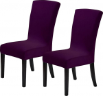 Howhic Velvet Chair Covers for Dining Room Set of 2, Stretchy Dining Chair Covers, Washable Kitchen Chairs, Classy Decoration for Home and Banquet (Aubergine, 2 Pieces)