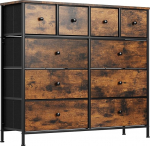 Clevich Chest of Drawers with 10 Fabric Drawers, Wooden Top, Metal Frame, Suitable for Bedroom, Living Room, Children's Room, Office, Hallway, Hallway (Retro Brown + Black, 1 Piece)