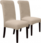 SPRINGRICO 2 Pack Dining Room Chair Covers with Seat Belt, Stretch Parsons Chair Slipcover Washable Kitchen Dining Chair Cover Removable Seat Protector Set of 2, S1 - Khaki