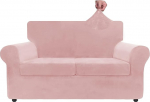 ZNSAYOTX Luxury Velvet Couch Cover 3 Pieces Stretch Sofa Covers for 2 Pillows Couch Soft Two Seater Slipcover Living Room Non-Slip Dog Seat Furniture Protector (Rose) 55"-69"(2 Cushions)