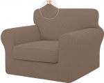 ISSUNTEX 2 Pieces High Stretch Thick Chair Couch Covers, Soft Sofa Slipcover for 1 Separate Pillow Couch Jacquard Fabric Elastic Sofa Cover Furniture Protector for Dogs (Chair, Camel)