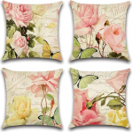 Artscope veekindlad padjakatted, 4 roosa roosi ja liblikate padjakate hingav padjakate &otilde;ue r&otilde;dule terrassile aeda talumajapidamise dekoor 45 x 45 cm