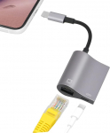 KozyOne 2 in 1 Lightning RJ45 Ethernet adapter, 10Mbps/100Mbps RJ45 Ethernet adapter koos laadimisportiga, &uuml;hildub iPhone/iPad/iPodiga, kiire ja stabiilne m&auml;ngimiseks ja videote vaatamiseks (Hall)