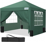 Quictent Pop Up Gazebo veekindel 3m x 3m koos k&uuml;lgseinte s&uuml;ndmuse varjualune koos kandekoti ja liivakottidega, reguleeritav varikatuse telk s&uuml;nnip&auml;evaks, pulmadeks, pidudeks, piknikuteks, roheline