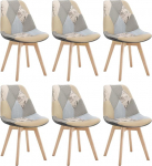 WOLTU s&ouml;&ouml;gitoa toolid, 6 toolist koosnev komplekt, k&ouml;&ouml;gitoolid Patchwork disainiga, t&auml;ispuidust jalad, linased, maksimaalne koormus 150 kg, hall + khaki v&auml;rvi