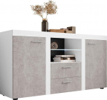 Mirjan24 Rango sahtlikapp klaasist alusega, Highboard Sideboard, Sideboard, naturaalsetes toonides, mitmeotstarbeline kapp, elutoa kapp, k&uuml;ljepaneel, kapp (valgustus, valge/valge betoon)